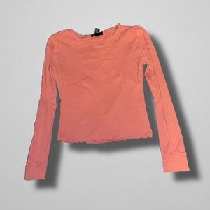 Pink Lettuce-Edge Semi-Cropped Long-Sleeve Top